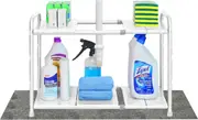 Expandable 2-Tier Under Sink Shelf Organizer with Mat - White
