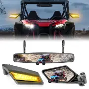 Racing LED Side+15" Wide Center Mirror For Can Am Maverick Commander 1000R Max