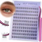 LZM Self Adhesive Lashes Clusters Pre Glued Eyelashes Press-on Lashes Individual Lash Extension with Lash Tweezers No Glue Needed Natural DIY Eyelash Extensions 10-13mm (Kit-01)