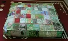 Embroidered square 16" Green cotton boho patchwork heavy duty ottoman puff cover