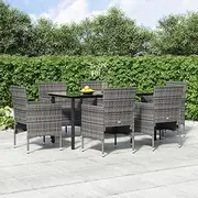 Generic 7 Piece Garden Dining Set with Cushions Grey and Black,3156605