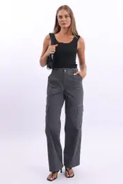 Grey Cargo Pants Mid Rise - Size 16XL, Women's Wide Leg Pants