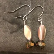 Handmade Natural Shell Metallic Gold Glass Crystal Dangle Style Earrings