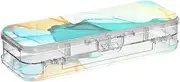 ODAWA Watercolor Fluid Marble Pencil Box Plastic Plastic Storage Container with Snap Lid 8.3" L x 3" W x 1.9" H