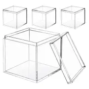 4pcs Clear Plastic Jewelry Box Mini Storage Box Cube Containers with Lids Candy