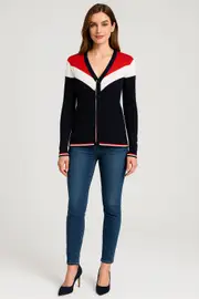 Long Sleeve Button Front Colour-block Sporty Cardigan