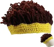 [Generic] Winter Knit Warm Wig Hat | Warm Cotton Wool Brown Hair Hat for Kids - Handmade Knitted Beanie Hat with Dreadlocks for Kids, and