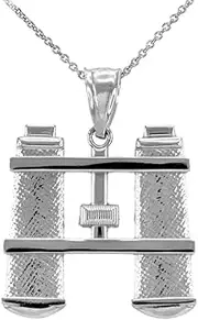 Fine 10k White Gold Binoculars Pendant Necklace