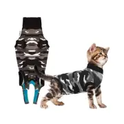 Pet Recovery Suit for Cats Soft Cotton Surgery Suit Black Camouflage 3X Small