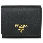 Prada 1MH176 Saffiano Leather Short Trifold Clasp Wallet Fixed Size
