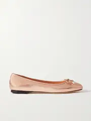 [Jimmy Choo] Jimmy Choo - Elme Embellished Metallic Leather Ballet Flats - Gold - IT35 IT 35 Gold