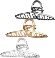 Hair Claw Clips, Large Hair Clips for Thick Hair, Metal Hair Clips, Long Hair Clips, Big Jaw Clips for Hair, Butterfly Hair Clips with Teeth, Grip Hair Clamps Non-Slip Hair Clips for Women Silver gold and GRAY (Solid)