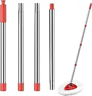 4-Section Spin Mop Replacement Handle - 2.5-5 Foot Mop Handle Replacement Stick Compatible with O-Ceda Spin Mop Base, EasyWring Mop Refills for Floor Cleaning (Red, 4-Section, Mop Handle)