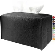 Large Tissue Box Cover Rectangular – Plus Size Rectangle Tissue Box Holder with Bottom Belt [, Black] Modern Leather Long Tissue Holder for Bathroom/Car/Office Decor