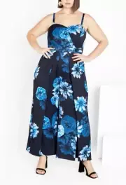 CITY CHIC Abigail Print Jumpsuit in Navy Plus Size Small / 16 NWT [RRP $189.95]