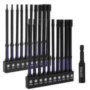 21Pcs Magnetic Impact Hex Head Allen Wrench Drill Bit Set 14" +Adapter Head＞%