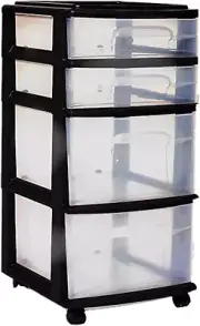 4-Drawer Plastic Storage Cart Organizer with Removable Wheels, Black