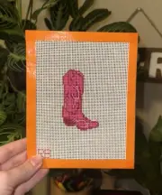 Pink Cowboy Boot Needlepoint Hand painted Canvas