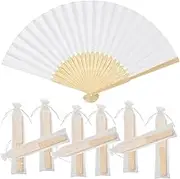10pcs Wedding Fans + Organza Bags, Folding Hand Held Paper Fan Bamboo for Church Wedding Gift, Wall Decor, Party Favor, DIY Home Decoration