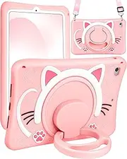 Wazzasoft for iPad Mini 4/5 Case 7.9 Inch Girls Cute Cat Kawaii Cover Girly 3D Cartoon Women Kitten with Rotating Handle Stand & Strap Soft Silicone Funda for Apple iPad Mini 5th/4th Gen Cases