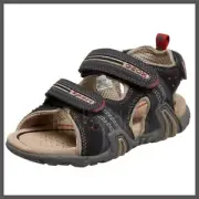 NIB Geox Respira Leather/Suede J S. SAFARI Sandals Navy/Beige Size 3,5 Youth