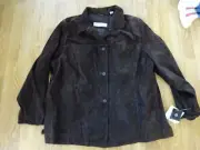 Women's VALERIE STEVENS II Brown Suede Leather Coat Jacket Size 3X