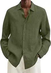 DuBom Mens Casual T Shirt Male Summer Cotton Solid Casual Plus Size Loose Shirt Mens Turn Down Collar Long Sleeve Shirt Mens Long Sleeve Shirts Casual Army Green