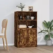 Highboard Smoked Oak Engineered Wood Storage Cabinet for Hallway, 60x35.5x103.5 cm Sideboard Buffet Cupboard Display