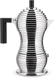 Alessi Pulcina MDL02/3BFM Designer Espresso Coffee Maker, PA Handle and Knob, Cast Aluminium for Induction Hobs, 3 Cups, Black