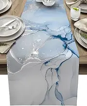 ZOE GARDEN Marble Table Runner 36 Inches Small - Ombre Blue Marble Grey Farmhouse Modern Kitchen Dining Burlap & Cotton Tablerunner for Small/Round/Square/Wedding/Coffee/Dining Table Party Home Décor