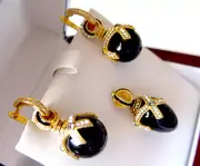 SALE ! SUPERB ENAMEL EGG PENDANT & EARRINGS SET STERLING SILVER 925 GENUINE ONYX