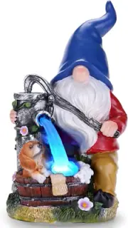 Garden Gnome Statue, Gnome Decoration for Yard with Blue Solar Light, Patio Porc