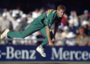 Shaun Pollock bowling for South Africa during the Benson and - Cricket Photo 1