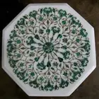 15x15 Inches Malachite Stone Inlay Work Side Table Top White Marble Coffee Table