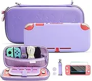 HYPERCASE Purple Carrying Case for Nintendo Switch Lite, Portable Travel Shell for Switch Accessories with Hard Protective Cover Case, Screen Protector, Adjustable Shoulder Strap and 2 Cute Thumb Caps