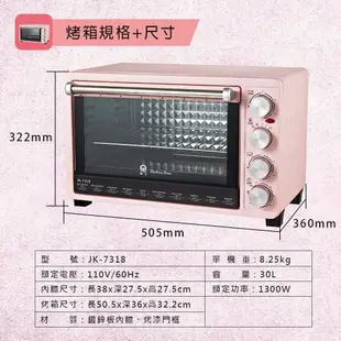 【富樂屋】晶工牌 30L雙溫控旋風電烤箱 JK-7318 (8.1折)