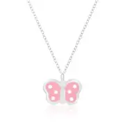 925 Sterling Silver Pink Mini Butterfly Enamel Pendant Necklace Kids Girls Cute