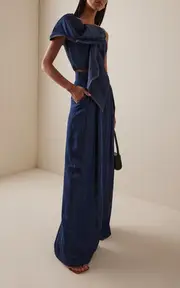 [Andres Otalora] Esencia Shirred Tencel Denim Wide-Leg Pants