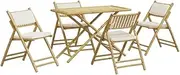 Patio Furniture Sets 5 Piece Folding Bistro Set with Cream White Cushions Bamboo