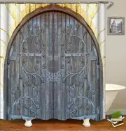 Old Decorated Wood Door Shower Curtain