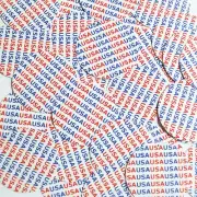 Sequin Round 1.5" USA Red Blue Patriotic White Print Opaque