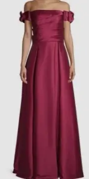 $495 Aidan Mattox Women's Red Pleated Off-The-Shoulder Gown Dress Size 10