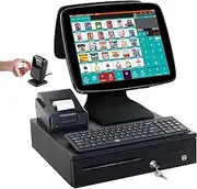 Windows All-in-One POS Terminal with Touch Screen Retail Sales Point System, Dual Screen, Thermal Printer, Stainless Steel Cash Drawer, and Desktop Barcode Scanner