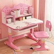 clinmday Kids Functional Desk and Chair Set Height Adjustable Drawer Bookshelf Ergonomic Desk Chair with Writing Board School Learning Table Chair Astronaut Pattern (Pink)