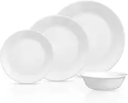 Corelle Vitrelle 8-Piece Service for 2 Dinnerware Set, Triple Layer Glass and Chip Resistant, Lightweight Round Plates and Bowls Set, Winter Frost White