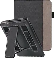[WALNEW] Stand Case for 7" Kindle Paperwhite 12th Generation 2024 and Kindle Colorsoft Signature Edition, Two Hand Straps Premium PU Leather Book Shell Cover with Auto Wake/Sleep, Black