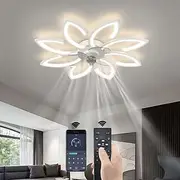 Ceiling Fan with Lighting Modern LED Dimmable Fan Ceiling Light with Fan and Remote Control Timing Quiet Acrylic Flower Shape Ceiling Lamp for Bedroom Kitchen