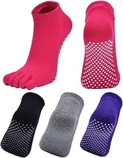 [Dress Cici] Yoga Split Toe Socks, Five Finger Toe Socks, Low Cut Pilates Grip Socks (4 Pairs)