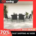 Garden Dining Set 7 Piece Black Steel Textilene Chairs Table 160x80 0707