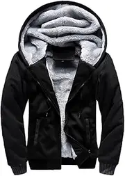 [Aobiono] Men Fleece Jacket Oversized Sherpa Lined Zip Up Hoodie Coat Winter Warm Thermal Fuzzy Thick Hooded Sweatshirt Fall